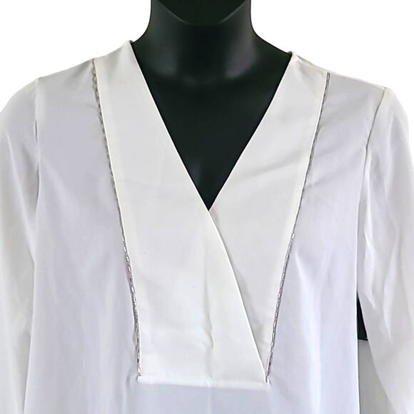 NWOT Alfani Women’s White Long Sleeve V-Neck Dressy Blouse Top Size Large - Picture 5 of 7